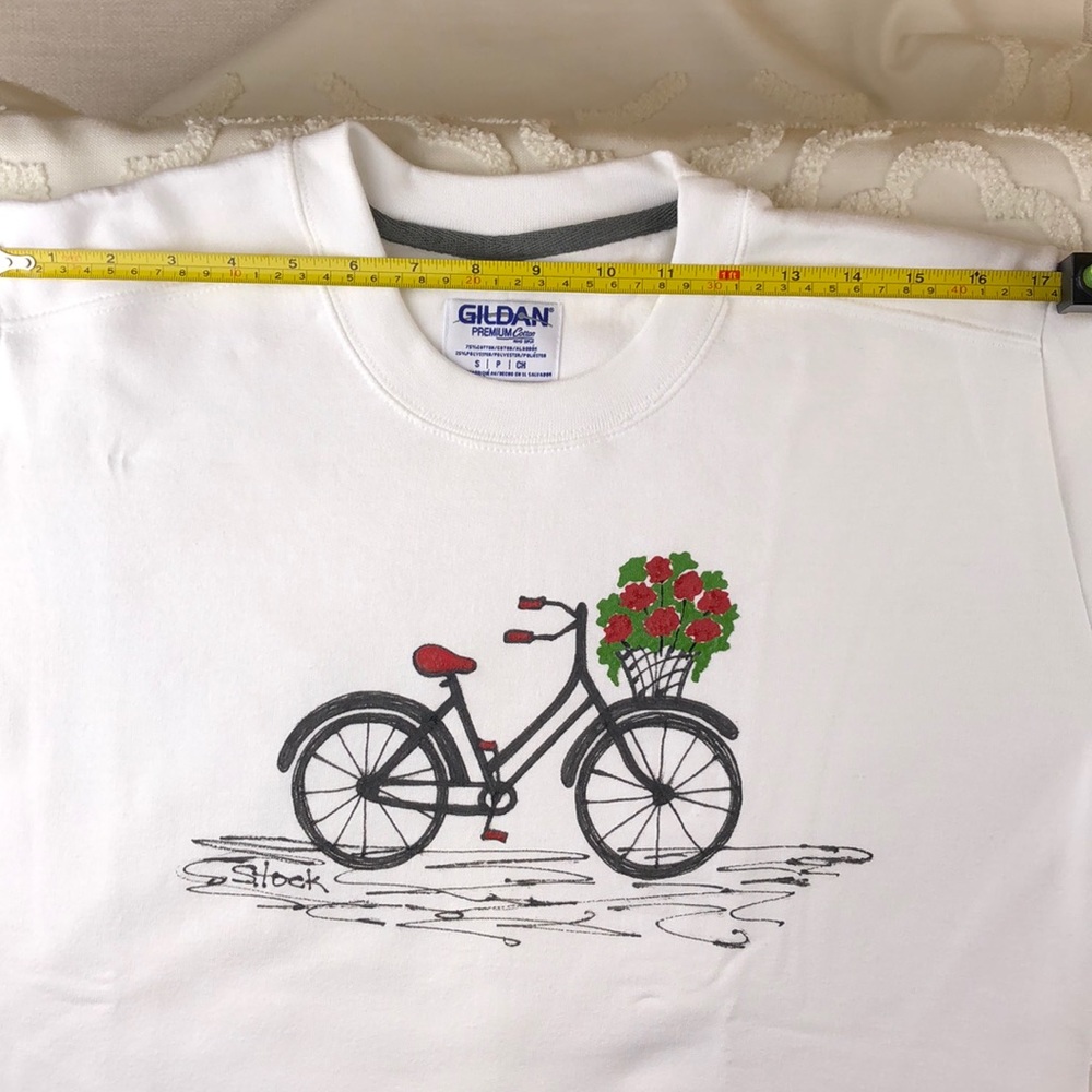 NWT Sweatshirt Bicycle Geranium Basket Sweatshirt Ladies Size Small Hand Painted